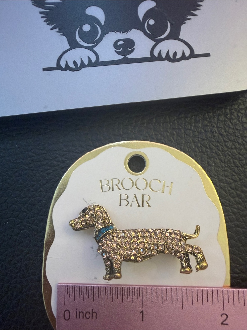 Anthropologie Brown Crystal Dachshund Brooch Green Crystal Collar NWT - Picture 5 of 5